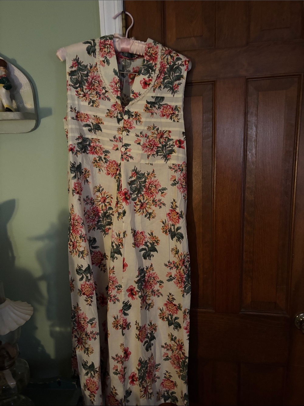 April Cornell Floral Dress with Pink Satin Trim